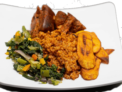 Goat meat-plantains-Spinach